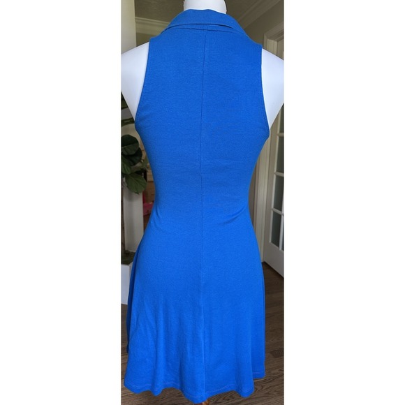Zara Blue Lapel Collared Sleeveless Ribbed Skater Knit Mini Dress Size M - Picture 6 of 6